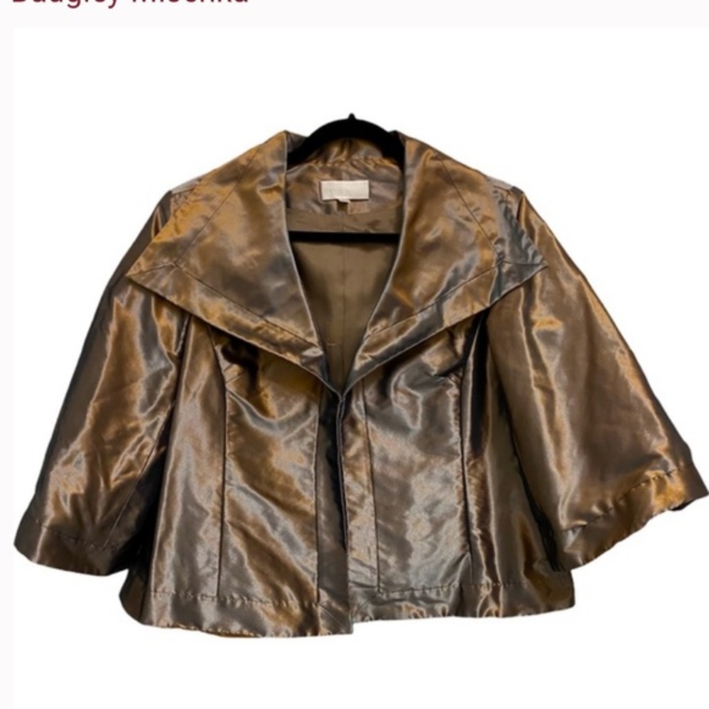 Badgley Mischka Shiny Metallic Iridescent Cropped Jacket blazer EUC 6